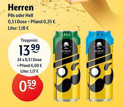 Herren Pils oder Hell, 0,5L Dose