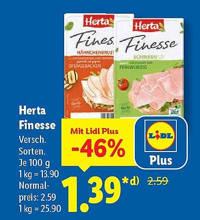 Herta Finesse - Hähnchenbrust- und Schinkenaufschnitt