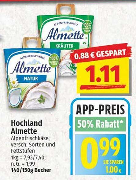 Hochland Almette Alpenfrischkäse, versch. Sorten und Fettstufen