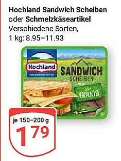 Hochland Sandwich Scheiben oder Schmelzkäseartikel, verschiedene Sorten