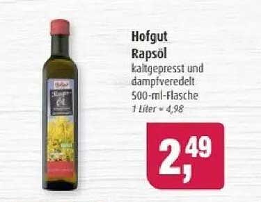 Hofgut Rapsöl kaltgepresst und dampfveredelt 500-ml-Flasche