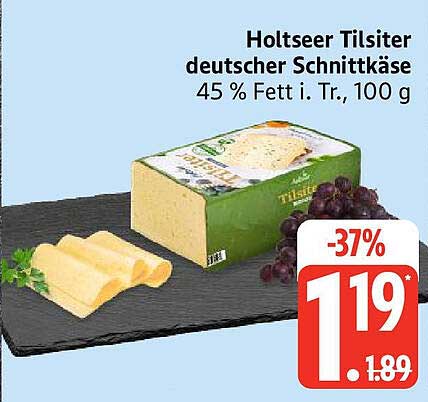 Holtseer Tilsiter deutscher Schnittkäse 45 % Fett i. Tr., 100 g