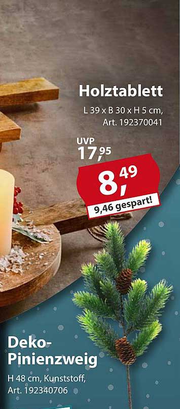 Holztablett 39 x 30 x 5 cm und Deko-Pinienzweig 48 cm