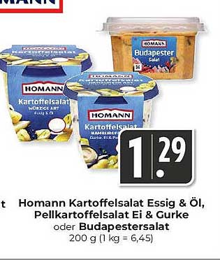 Homann Kartoffelsalat Essig & Öl, Pellkartoffelsalat Ei & Gurke oder Budapestersalat 200 g