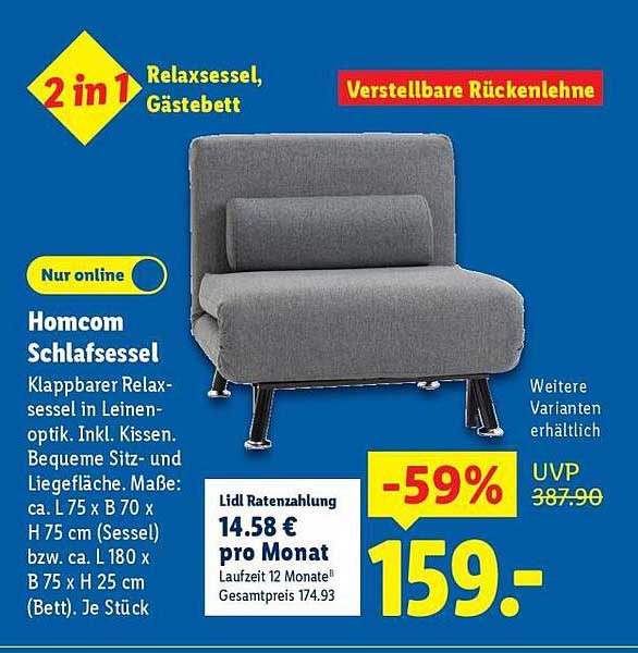 Homcom Schlafsessel – Klappbarer Relaxsessel in Leinenoptik