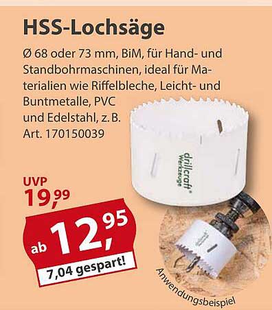 HSS-Lochsäge Ø 68 oder 73 mm, BiM für Hand- und Standbohrmaschinen