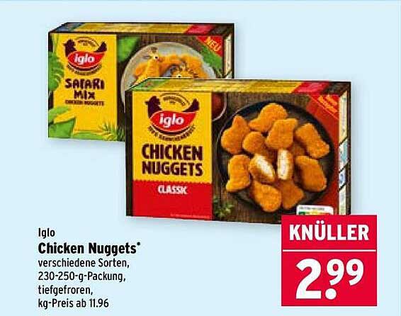 Iglo Chicken Nuggets verschiedene Sorten, 230-250-g-Packung, tiefgefroren