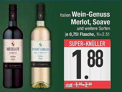 Italien Wein-Genuss Merlot, Soave und weitere Sorten, je 0,75 l Flasche