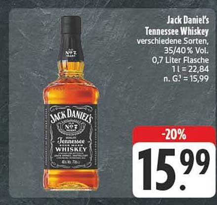Jack Daniel's Tennessee Whiskey, 0,7 Liter, verschiedene Sorten, 35/40% Vol.