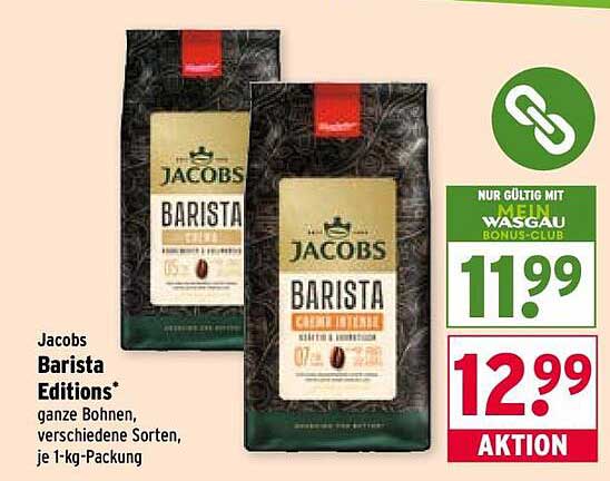 Jacobs Barista Editions - ganze Bohnen, verschiedene Sorten, je 1-kg-Packung