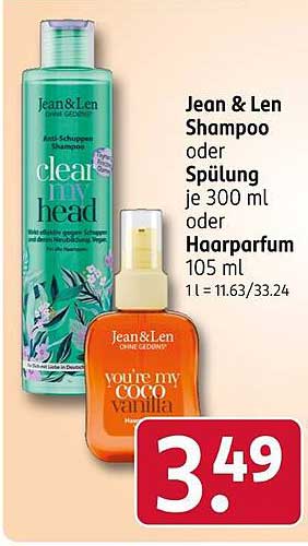 Jean & Len Shampoo oder Spülung je 300 ml oder Haarparfum 105 ml