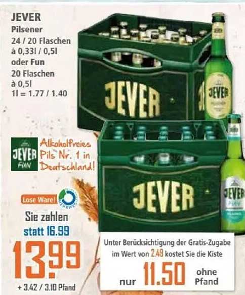 JEVER Pilsener 24er Kasten für nur 11,50 €