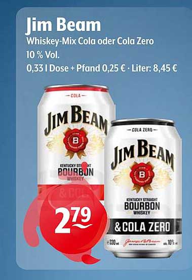 Jim Beam Whiskey-Mix Cola oder Cola Zero 10 % Vol.
