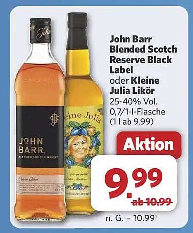 John Barr Blended Scotch Reserve Black Label oder Kleine Julia Likör