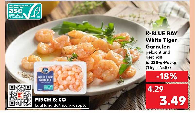 K-BLUE BAY White Tiger Garnelen gekocht und geschält, je 220-g-Pack.