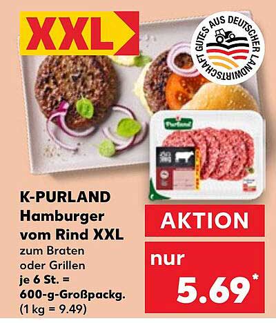 K-PURLAND Hamburger vom Rind XXL zum Braten oder Grillen