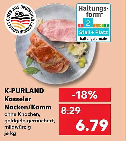 K-PURLAND Kasseler Nacken/Kamm ohne Knochen, goldgelb geräuchert, mildwürzig