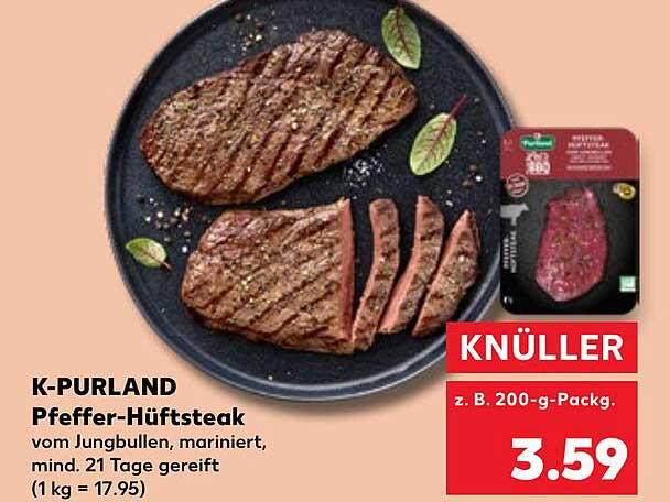 K-PURLAND Pfeffer-Hüftsteak vom Jungbullen, mariniert, mind. 21 Tage gereift