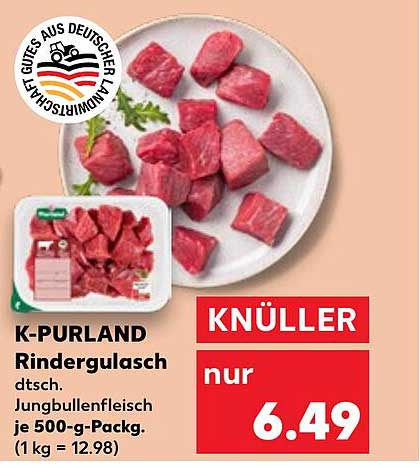 K-PURLAND Rindergulasch - Jungbullenfleisch 500-g-Packung