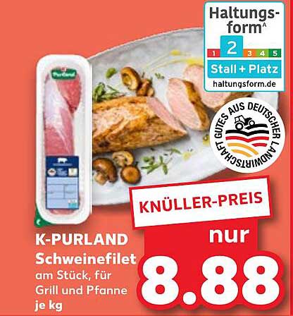K-PURLAND Schweinefilet am Stück für Grill und Pfanne je kg