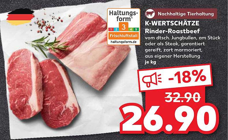 K-WERTSCHÄTZE Rinder-Roastbeef - 18% reduziert!