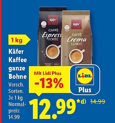 Käfer Kaffee ganze Bohne 1 kg - Caffè Espresso Forte & Caffè Crema Lungo