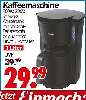 Kaffeemaschine 900W, Schwarz, 1 Liter