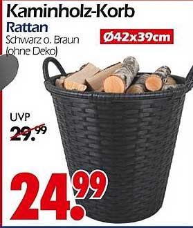 Kaminholz-Korb Rattan Ø42x39cm schwarz oder braun (ohne Deko)