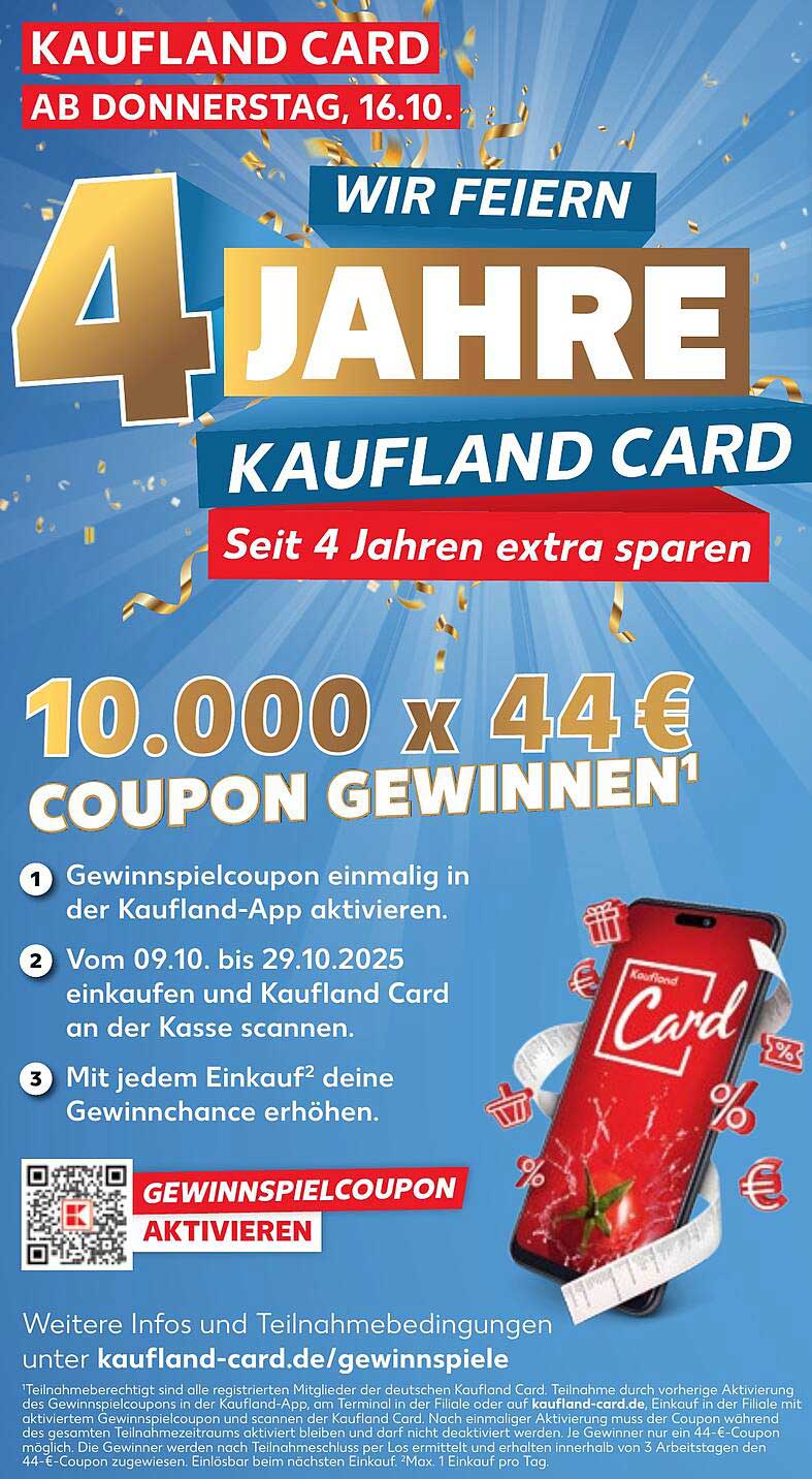 Kaufland Card – 4 Jahre extra sparen und 10.000 x 44 € gewinnen!