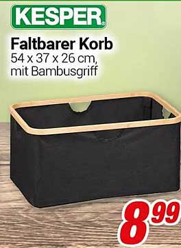 Kesper Faltbarer Korb 54 x 37 x 26 cm, mit Bambusgriff
