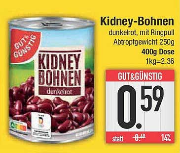 Kidney-Bohnen dunkelrot mit Ringpull 400g Dose