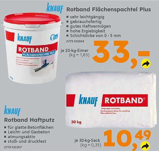 Knauf Rotband Flächenspachtel Plus - 20 kg Eimer
