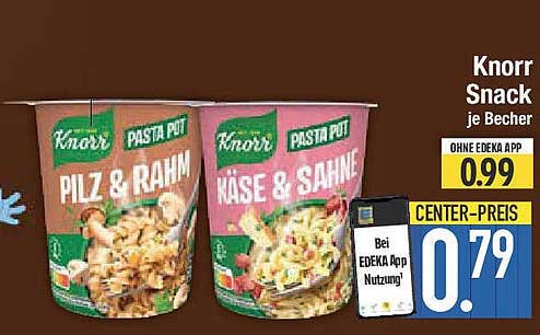 Knorr Snack je Becher - Pilz & Rahm oder Käse & Sahne