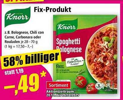 Knorr Spaghetti Bolognese Fix - 58% billiger! Jetzt nur - 0,49 €