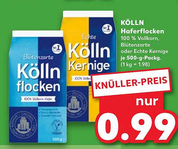 KÖLLN Haferflocken 500 g - 100 % Vollkorn, blütenzarte oder echte kernige Sorten