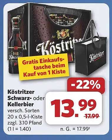 Köstritzer Schwarz- oder Kellerbier 20 x 0,5l-Kiste