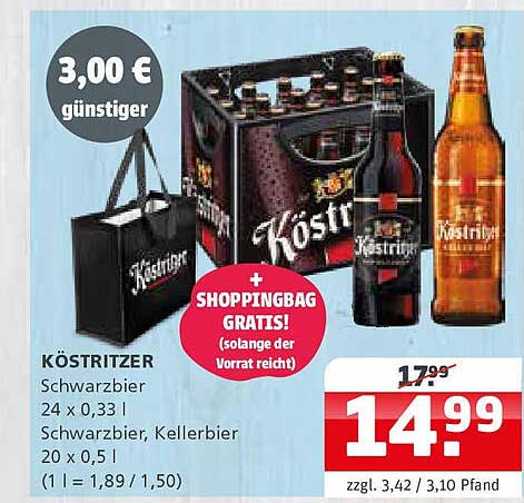 KÖSTRITZER Schwarzbier 24 x 0,33 l - attraktives Angebot mit GRATIS Shoppingbag!