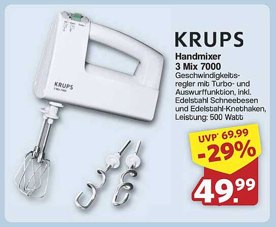 KRUPS Handmixer 3 Mix 7000 mit Turbo- und Auswurffunktion