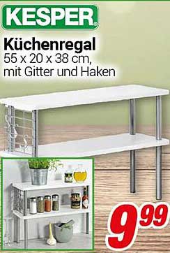 Küchenregal 55 x 20 x 38 cm, mit Gitter und Haken
