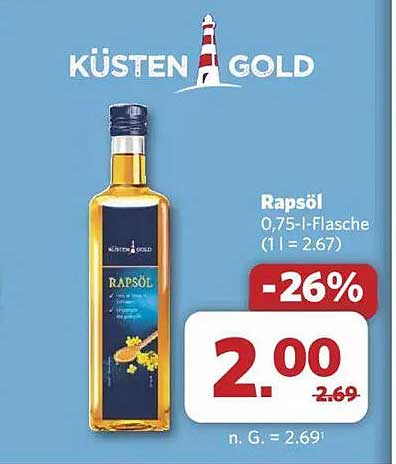 KÜSTEN GOLD Rapsöl 0,75-l-Flasche