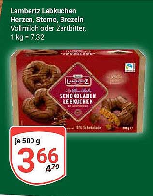 Lambertz Lebkuchen Herzen, Sterne, Brezeln Vollmilch oder Zartbitter, 500 g