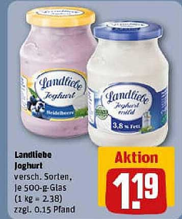 Landliebe Jogurt verschiedene Sorten, je 500-g-Glas, zzgl. 0,15 Pfand