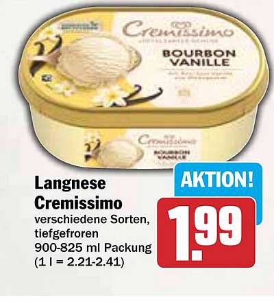 Langnese Cremissimo Bourbon Vanille 900-825 ml Packung