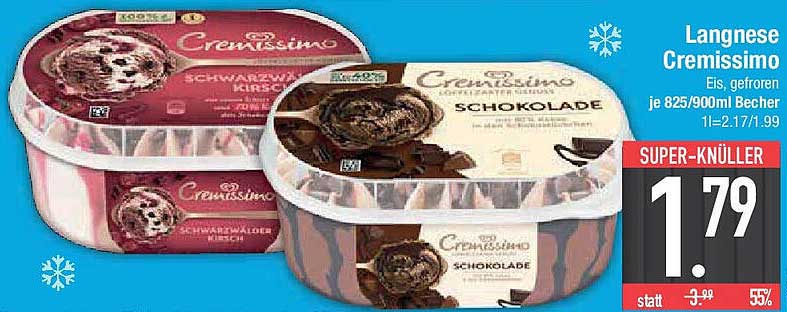 Langnese Cremissimo Eis, gefroren je 825/900ml Becher