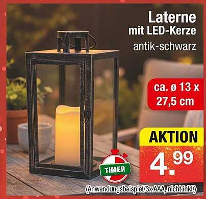 Laterne mit LED-Kerze antik-schwarz