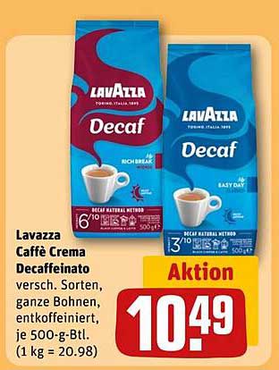 Lavazza Caffè Crema Decaffeinato versch. Sorten, ganze Bohnen, entkoffeiniert, je 500-g-BTl.