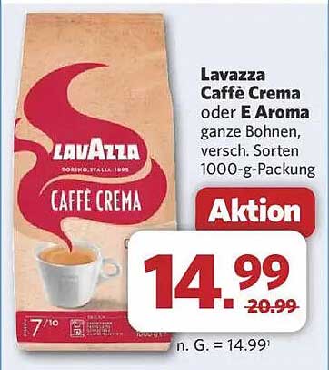 Lavazza Caffè Crema oder E Aroma ganze Bohnen 1000-g-Packung