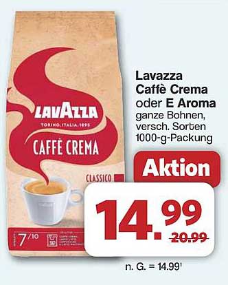 Lavazza Caffè Crema oder E Aroma ganze Bohnen, versch. Sorten - 1000-g-Packung