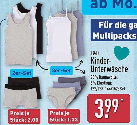 L&D Kinder-Unterwäsche – 3er-Set und 2er-Set