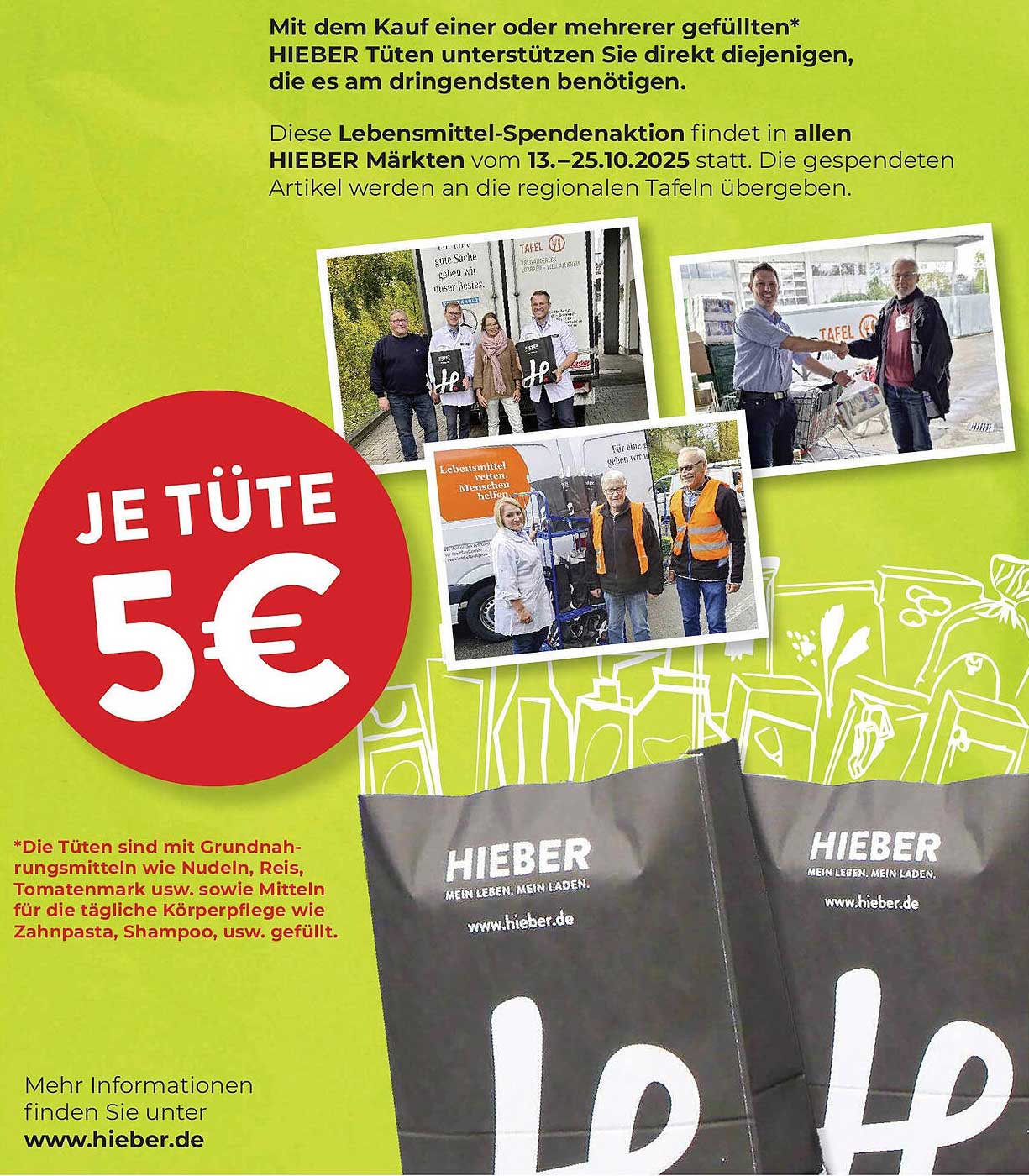 Lebensmittel-Spendenaktion bei HIEBER: Jede Tüte nur 5€